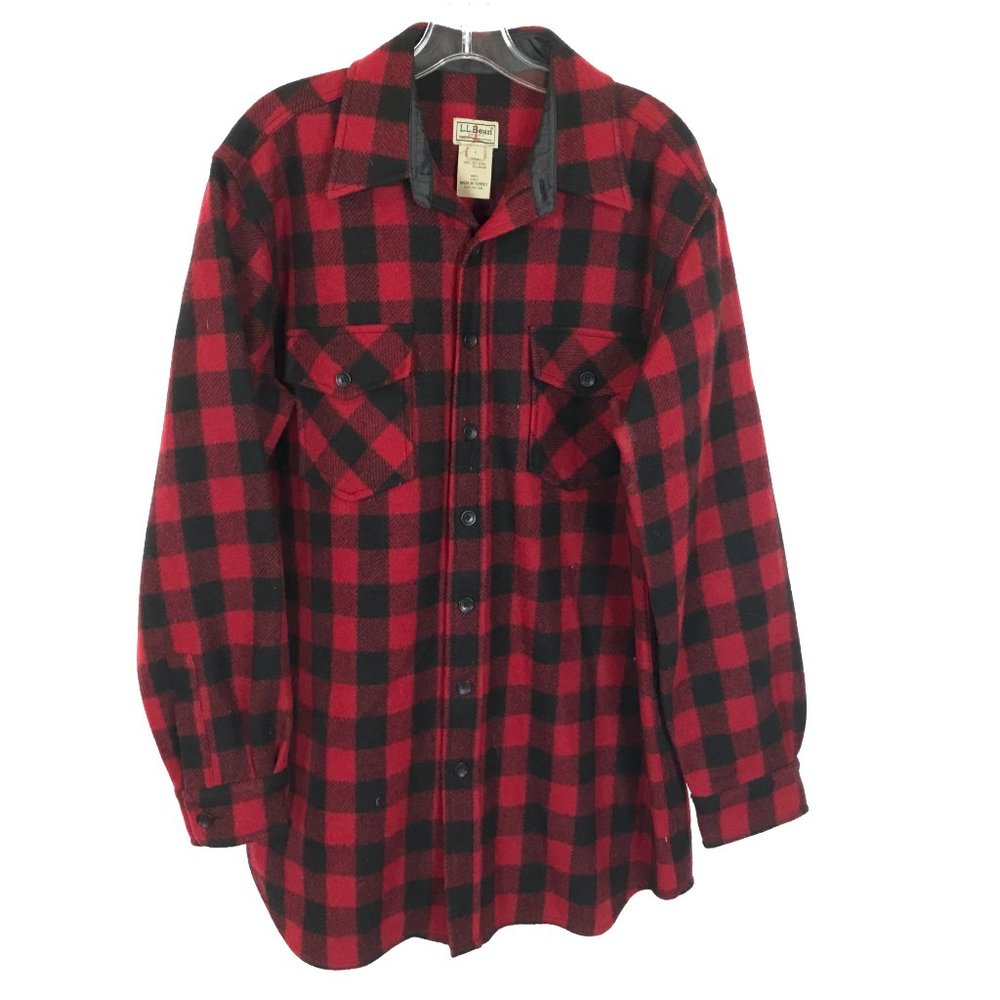 Mens Size Large LL Bean Vintage Plaid Wool Blend Hunting Shacket Jacket